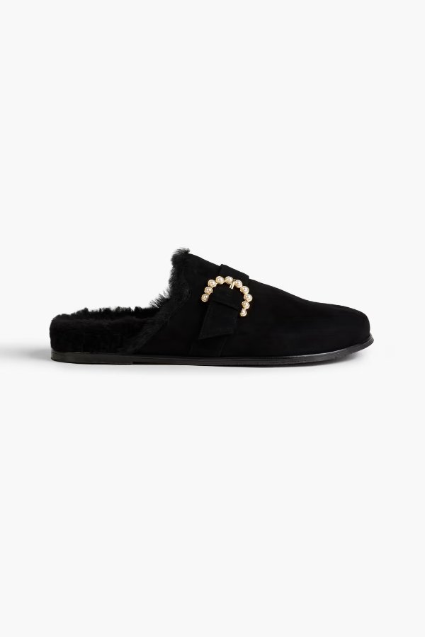 Piper embellished shearling-lined suede slippers
