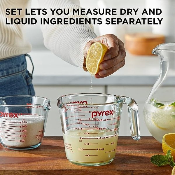 2 Piece Glass Measuring Cup Set, Includes 1-Cup, and 2-Cup Tempered Glass Liquid Measuring Cups, Dishwasher, Freezer, Microwave, and Preheated Oven Safe, Essential Kitchen Tools