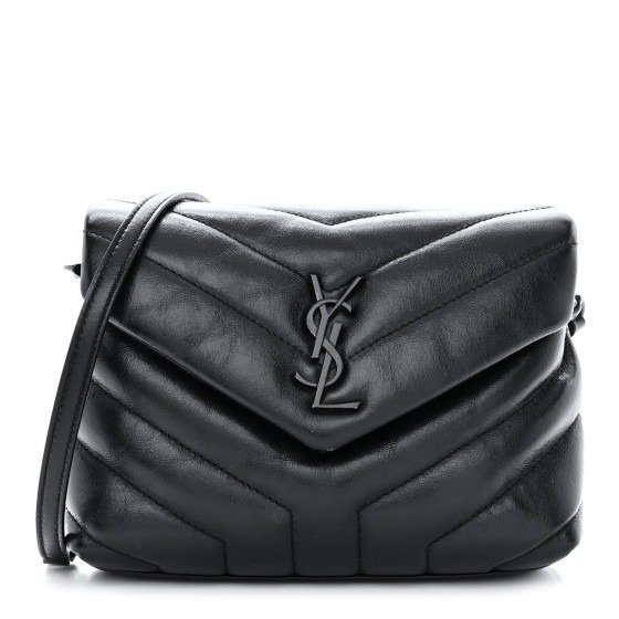 Calfskin Y Quilted Monogram Monochrome Toy Loulou Crossbody Bag Black