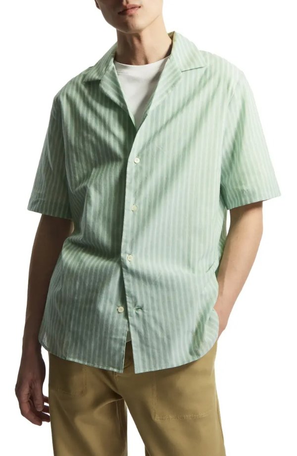 Stripe Short Sleeve Organic Cotton Button-Up Shirt