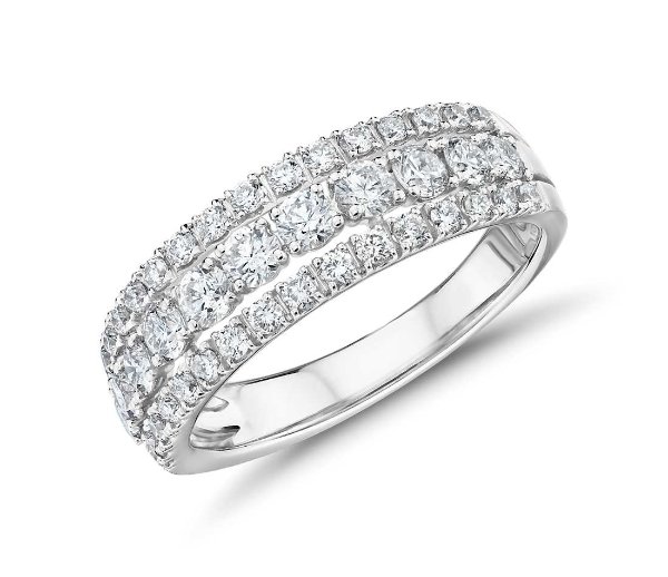 Triple Row Diamond Fashion Ring in 14k White Gold (1 ct. tw.) | Blue Nile