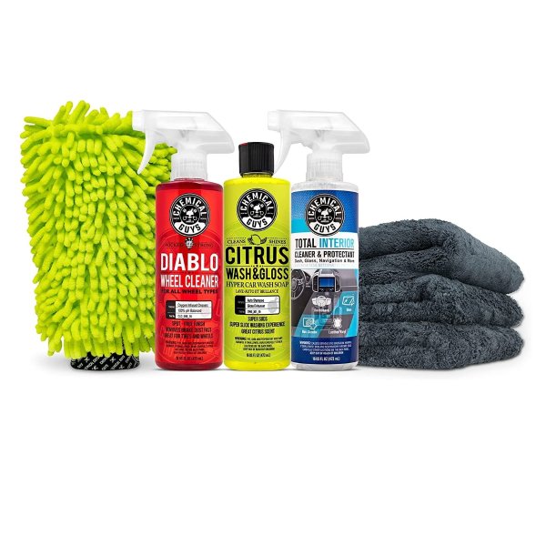 Chemical Guys HOL357 Clean & Shine Car Wash Starter Kit - Safe for Cars, Trucks, Motorcycles, SUVs, Jeeps, RVs & More (7 Items, Including 3 16 oz. Car Detailing Chemicals)
