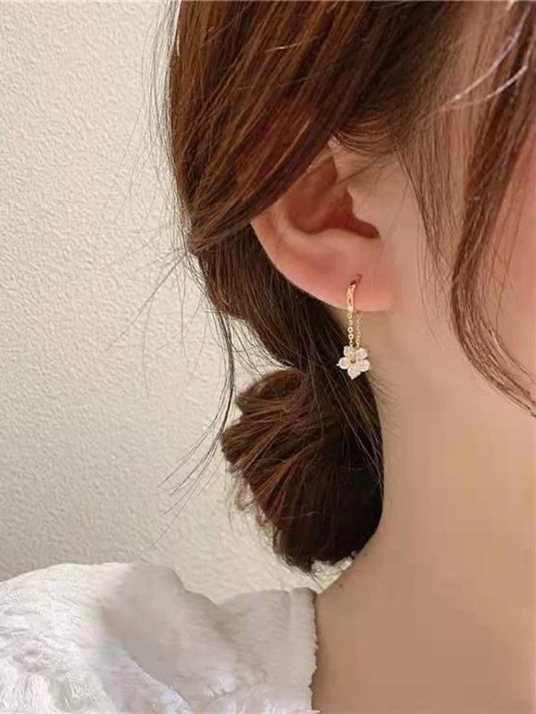 Rhinestone Flower Charm Drop Earrings