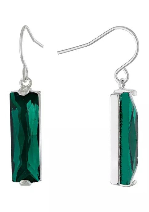 Fine Silver Plated Rectangular Crystal Drop Earrings