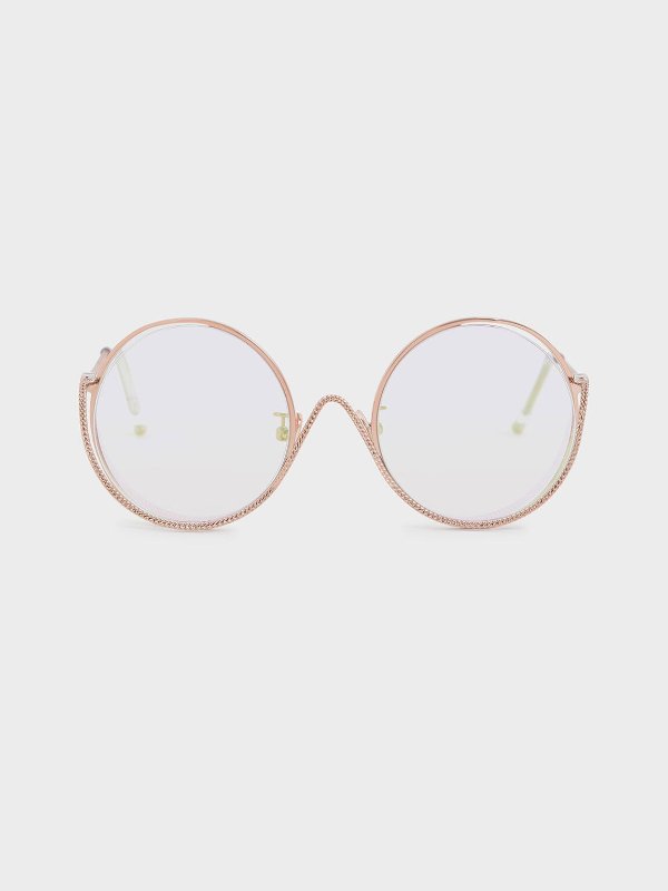 Pink Double Rim Tinted Round Sunglasses