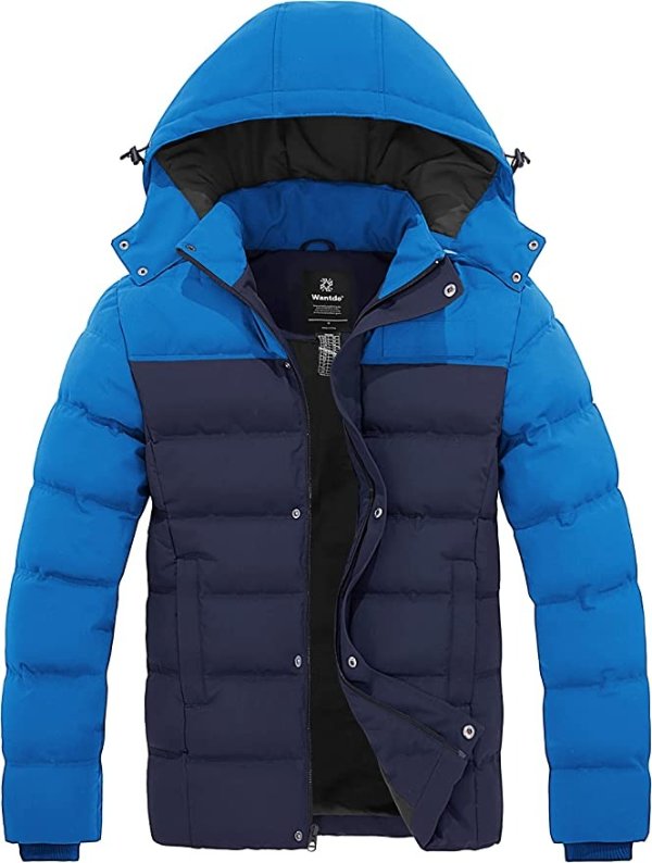 Men's Hooded Winter Coat Warm Puffer Jacket Thicken Cotton Coat with Removable Hood