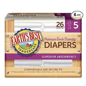 Earth's Best Chlorine-Free Diapers, Comfortable and Secure Fit, Superior Absorbency, Size 5, 104 Count @ Amazon
