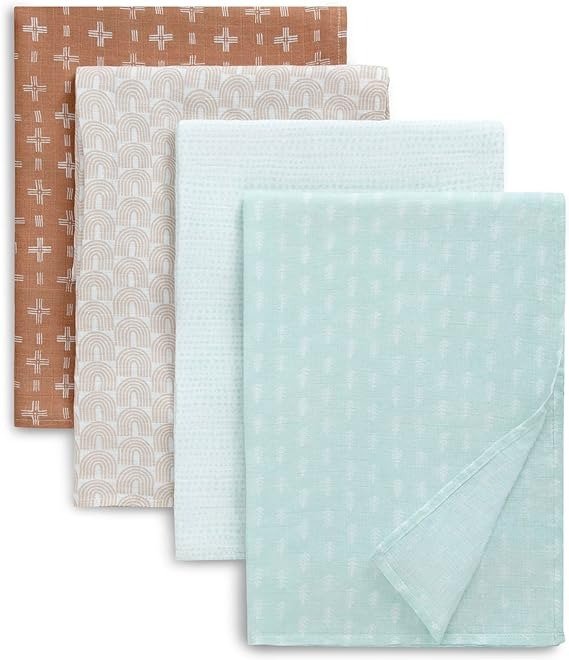 Delta Children 100% Cotton Muslin Baby Receiving Blankets for Girls and Boys – 47x47 Inches (Pack of 4), Neutral Boho