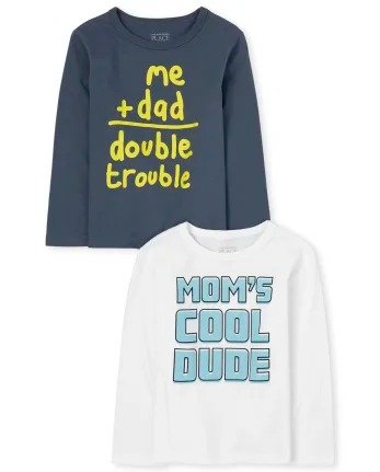 Baby And Toddler Boys Long Sleeve 'Mom's Cool Dude' And 'Me + Dad Double Trouble' Graphic Tee 2-Pack