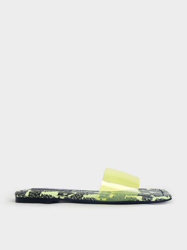 Yellow Snake-Print Padded Slide Sandals | CHARLES &amp; KEITH