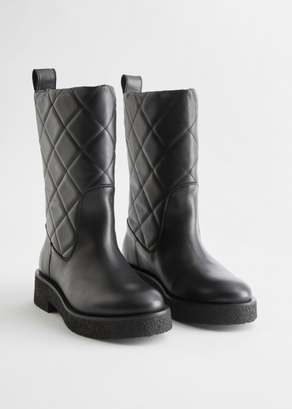 Diamond Quilted Leather Boots