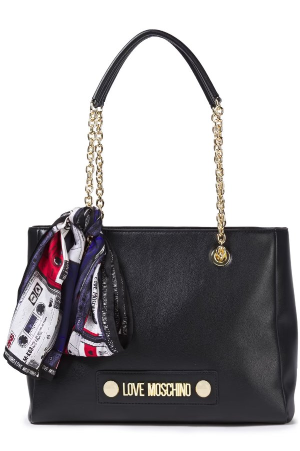 Bow-embellished faux leather tote