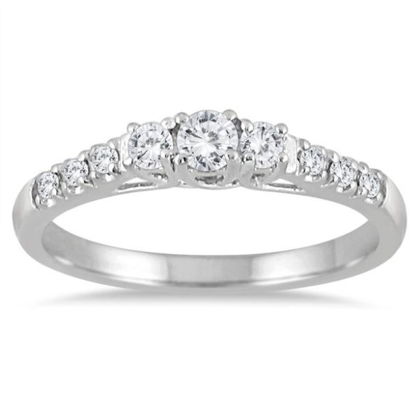 1/3 Carat TW Diamond Three Stone Engagement Ring in 10K White Gold