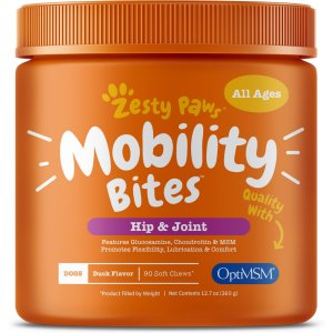 Zesty PawsMobility Bites Hip & Joint Support Duck Flavor Chews with Glucosamine, Chondroitin & MSM for Dogs | Chewy