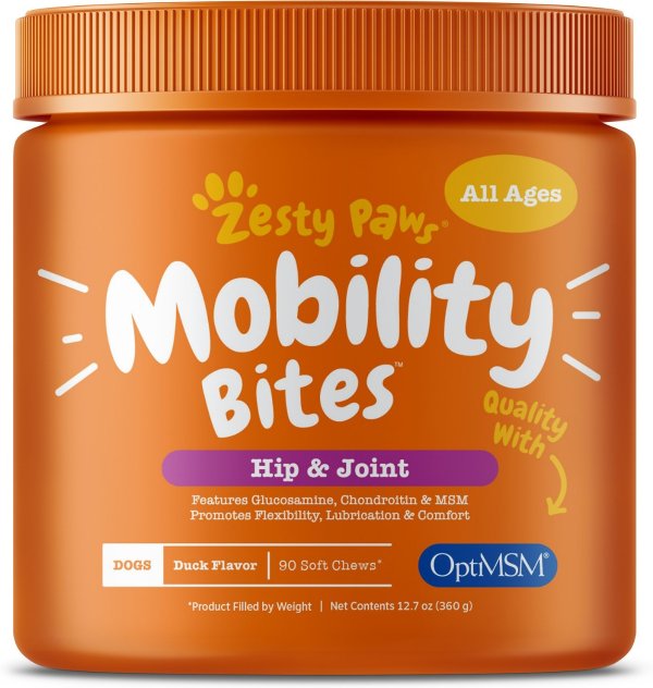 Mobility Bites Hip & Joint Support Duck Flavor Chews with Glucosamine, Chondroitin & MSM for Dogs | Chewy