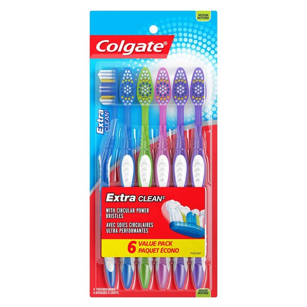 Extra Clean Full Head Toothbrush, Medium - 6 Count