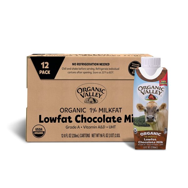 1% Lowfat Shelf Stable Organic Chocolate Milk — Resealable Cap — 12 Pack (8 oz cartons)