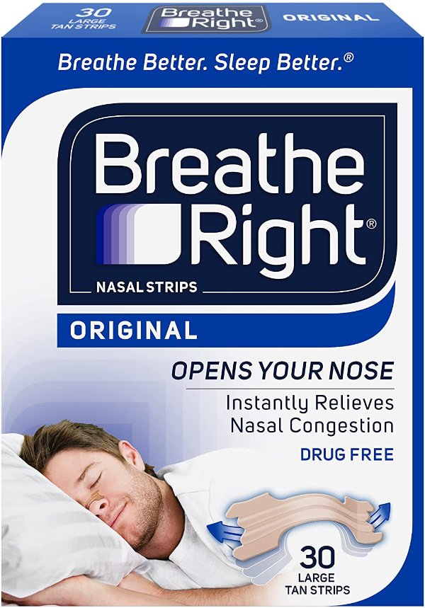 Breathe Right Original Nose Strips to Reduce Snoring and Relieve Nose Congestion, Tan, 30 Count