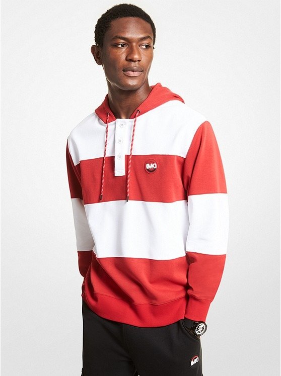 Striped Cotton Blend Rugby Hoodie