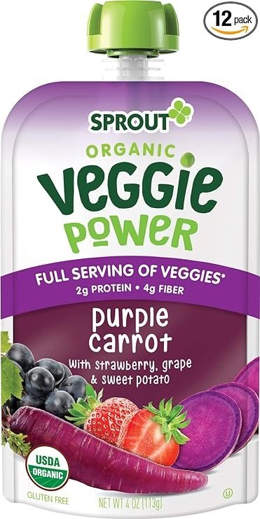 Organic Baby Food, Stage 4 Toddler Pouches, Purple Carrot Veggie Power Pack, 4 Oz Purees (Pack of 12)