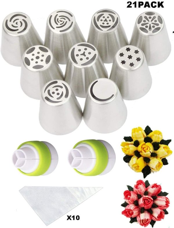 Cofe-BY Russian Piping Tips Cake Decorating Kits 21-Pcs Set for Home Baking