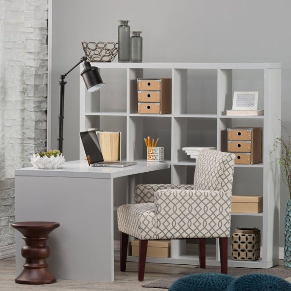 Hudson 16-Cube Shelf with Desk - Gray