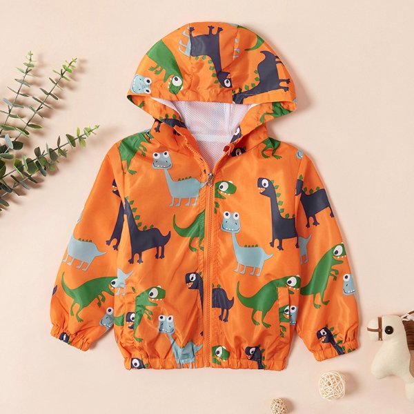 Cute Dinosaur Print Hooded Jacket For Boys