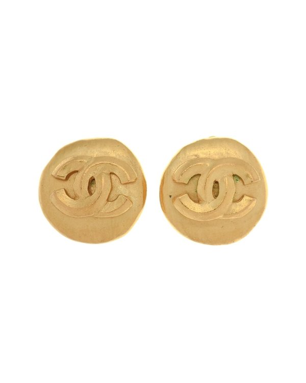 Plated CC Logo Round Clip-On Earrings (Authentic Pre-Owned)