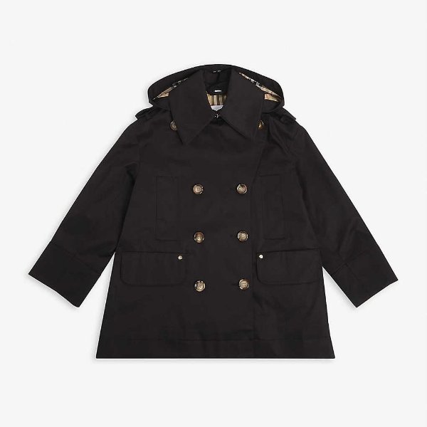 Merel detachable-hooded cotton trench coat 4-14 years