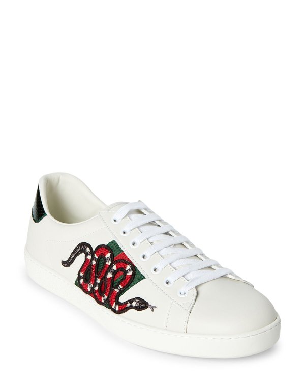Men's Ace Embroidered Snake Low-Top Sneakers