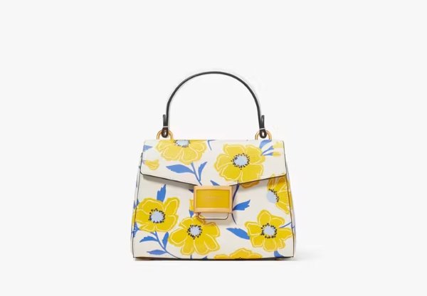 Katy Sunshine Floral Textured Leather Small Top-handle Bag