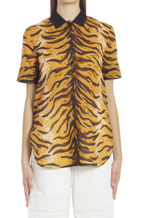 Tiger Print Wool Gauze Shirt