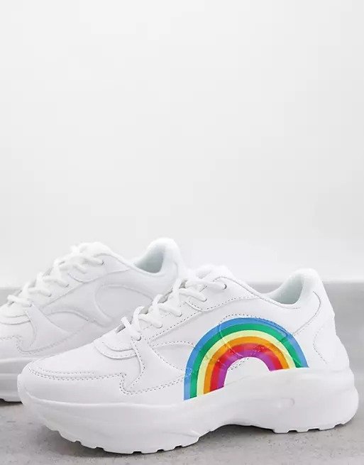 Degree chunky sneakers with rainbow print in white