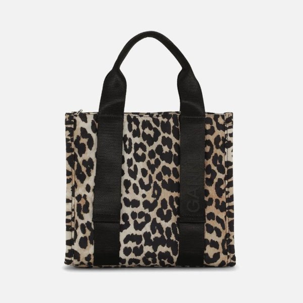 Ganni Tech Small Leopard-Print Canvas Tote Bag