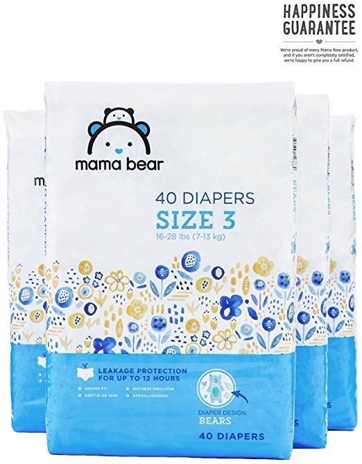 By Amazon -Diapers Size 3, 160 Count, Bears Print (4 packs of 40)