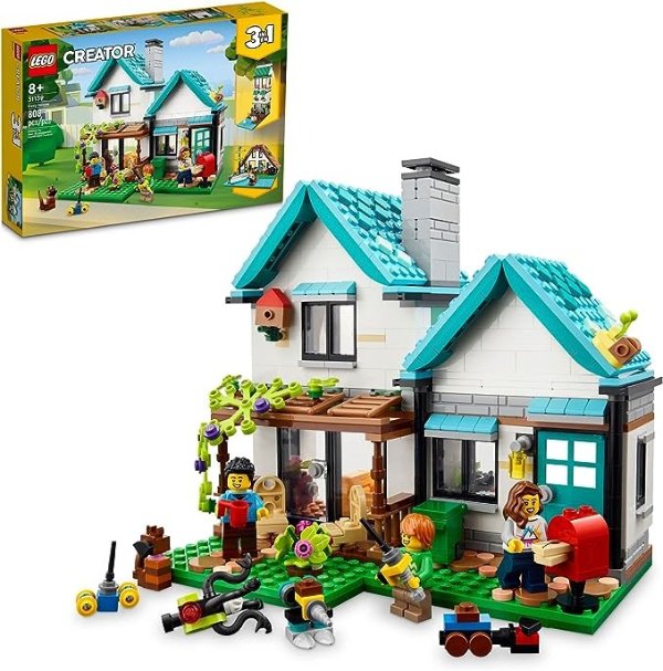 Creator 3in1 Cozy House Toy Set 31139 Model Building Kit with 3 Different Houses Plus Family Minifigures and Accessories, Summer DIY Building Toy Ideas for Outdoor Play for Kids, Boys and Girls