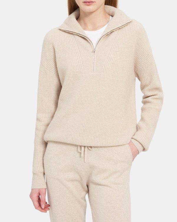 Quarter-Zip Pullover in Ribbed Cashmere