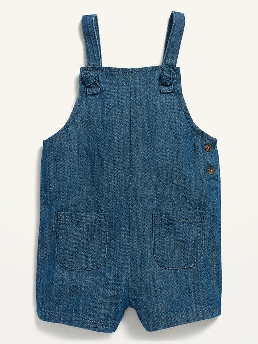 Knotted-Strap Jean Shortalls for Baby