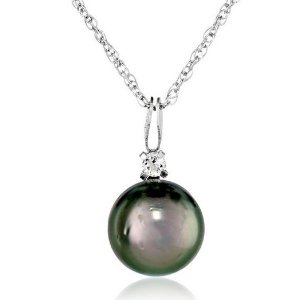 Sterling Silver Tahitian Cultured Pearl and White Topaz Pendant Necklace, 18"
