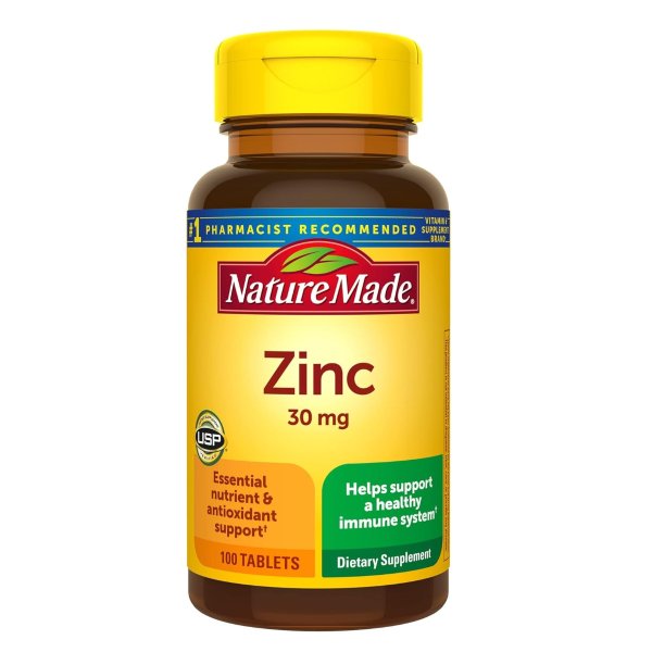 Zinc 30 mg, Dietary Supplement for Immune Health and Antioxidant Support, 100 Tablets, 100 Day Supply(Pack of 1)