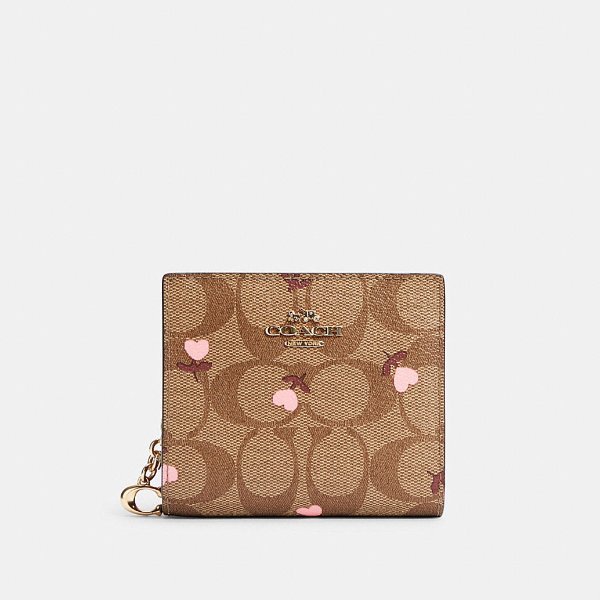 Snap Wallet in Signature Canvas With Heart Floral Print