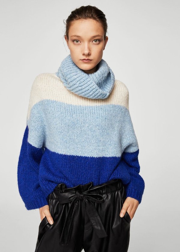 Stand-collar striped sweater - Women | MANGO USA