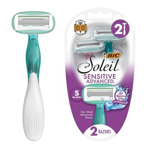 BIC Soleil Sensitive Advanced Women's Disposable Razors With 360° Moisture Strips For Enhanced Glide, Shaving Razors With 5 Blades, 2 Count