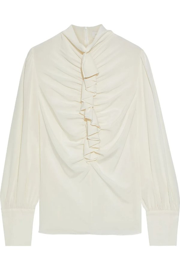 Espionage Cinched ruffled washed stretch-silk blouse