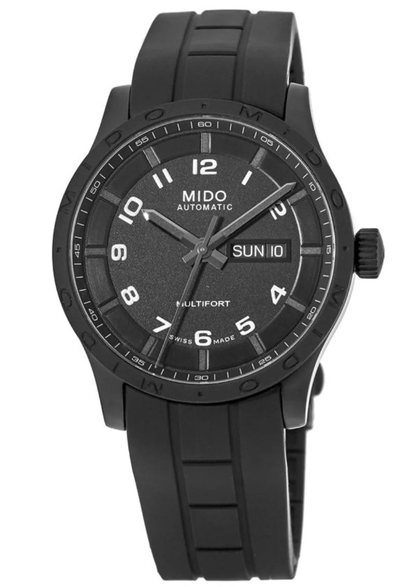Multifort Automatic Date-Date Black PVD Rubber Strap Men's Watch