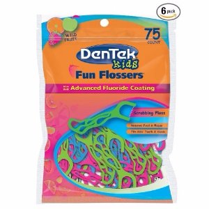DenTek Fun Flossers for Kids, Wild Fruit Floss Picks,Easy Grip for Kids,75 Count (pack of 6)