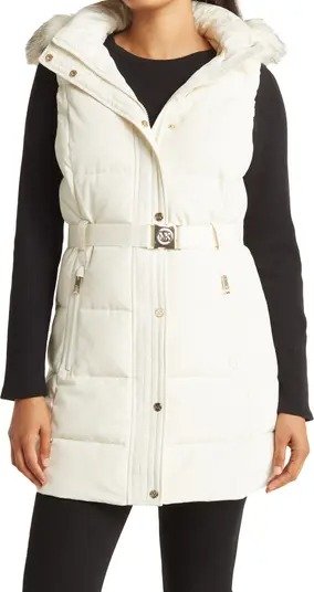 Faux Fur Trimmed Hooded Twill Vest