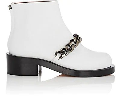 Chain-Embellished Leather Ankle Boots