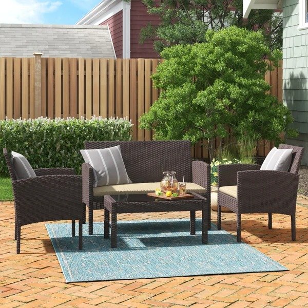 Tessio 4 Piece Rattan Sofa Seating Group with CushionsTessio 4 Piece Rattan Sofa Seating Group with CushionsRatings & ReviewsCustomer PhotosQuestions & AnswersShipping & ReturnsMore to Explore