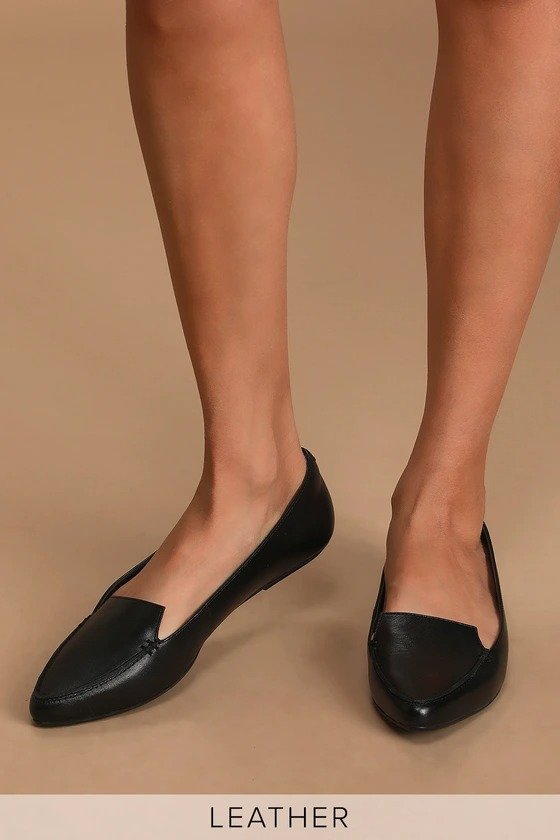 Emmy Leather Black Pointed Toe Loafers
